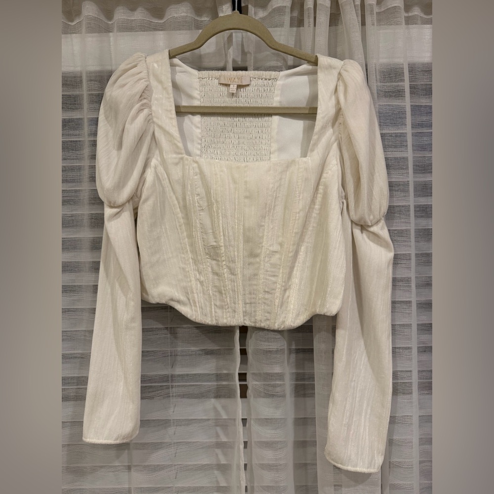 WAYF Ivory Textured Blouse with Square Neckline